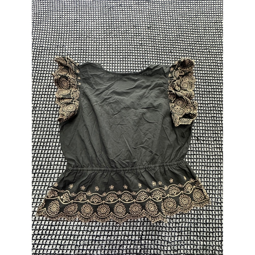 Democracy Embroidered Peplum Top Womens Large Black Flutter Sleeve Boho - Picture 5 of 5